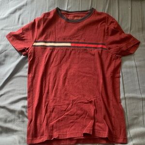Tommy Hilfiger Men's Red Tee with Stripe Accent